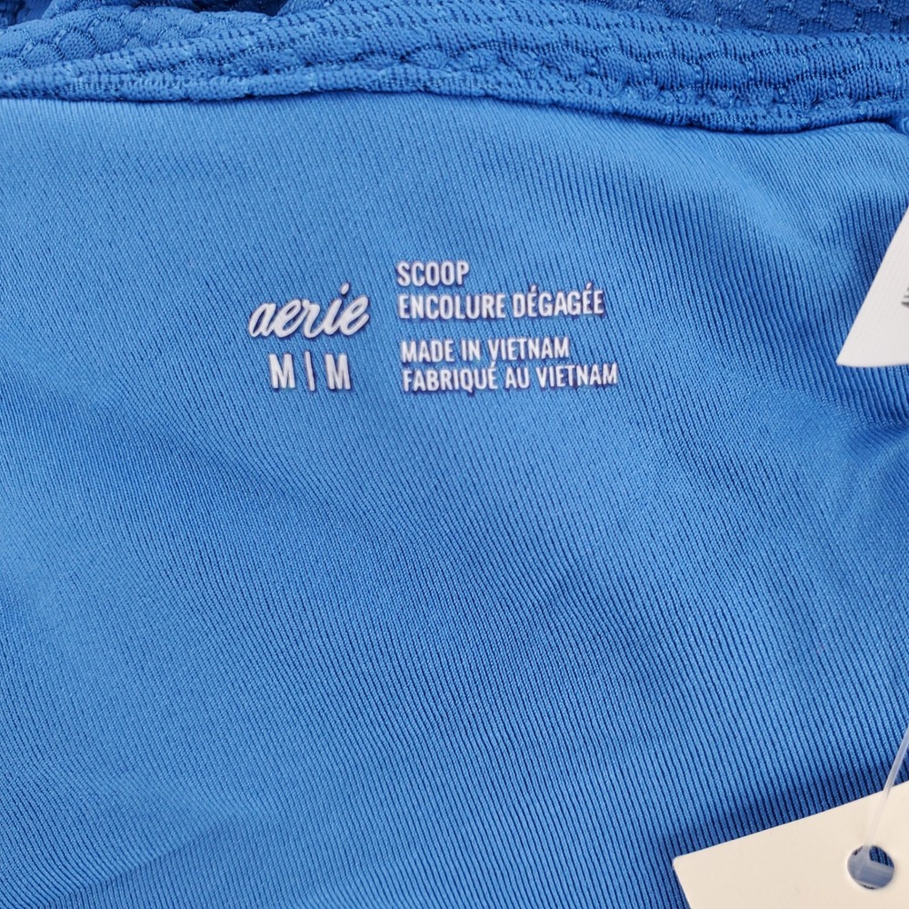 Aerie Medium Textured Scoop Neck Bikini Top Blue Adjustable Straps 075-0753-3398 - Picture 3 of 9